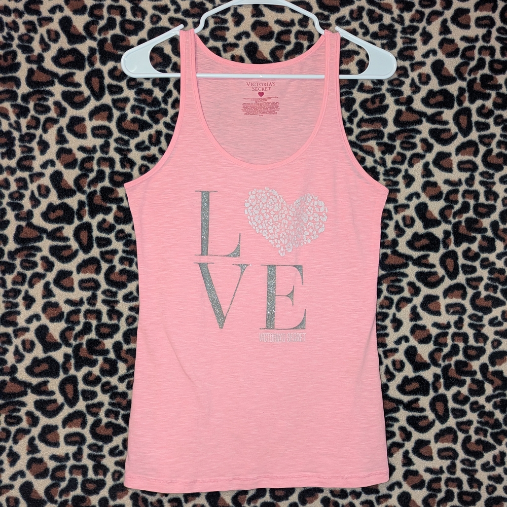 Victoria's Secret Pink Tank Top with Silver Love Graphic